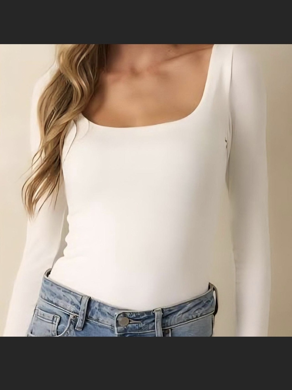 Square Neck Long Sleeve Jumpsuit - White